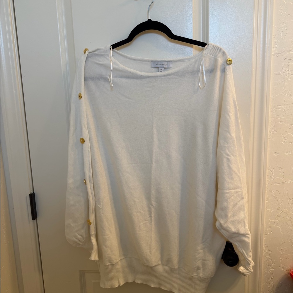Off-Shoulder Cream Sweater with Gold Button Detail